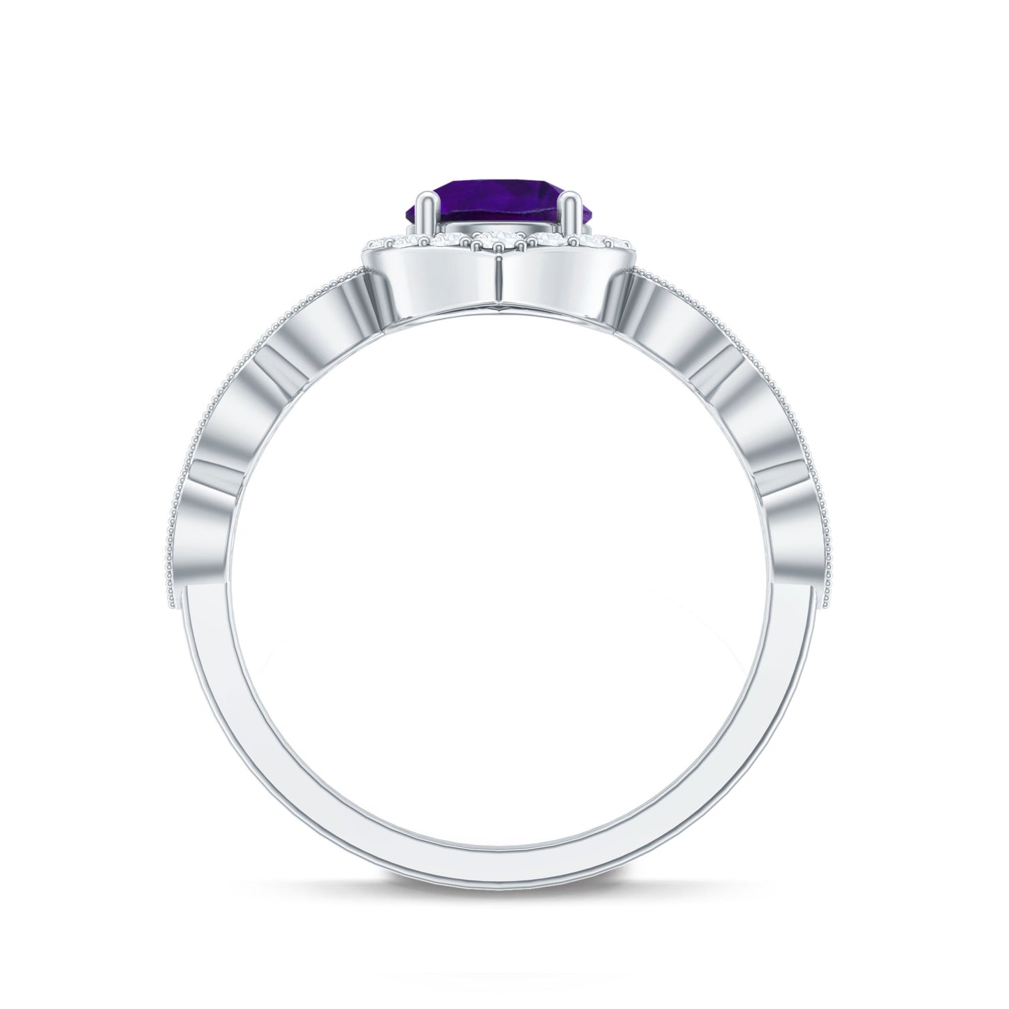 Vintage Style 1.2 Carat Amethyst Engagement Ring with Diamond Halo