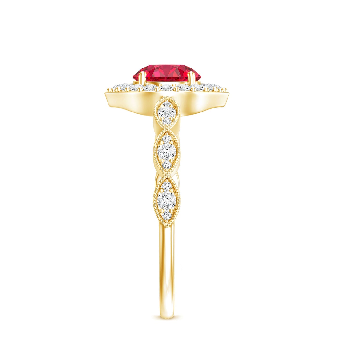 Vintage Style 1.3 Carat Lab Grown Ruby Engagement Ring with Diamond