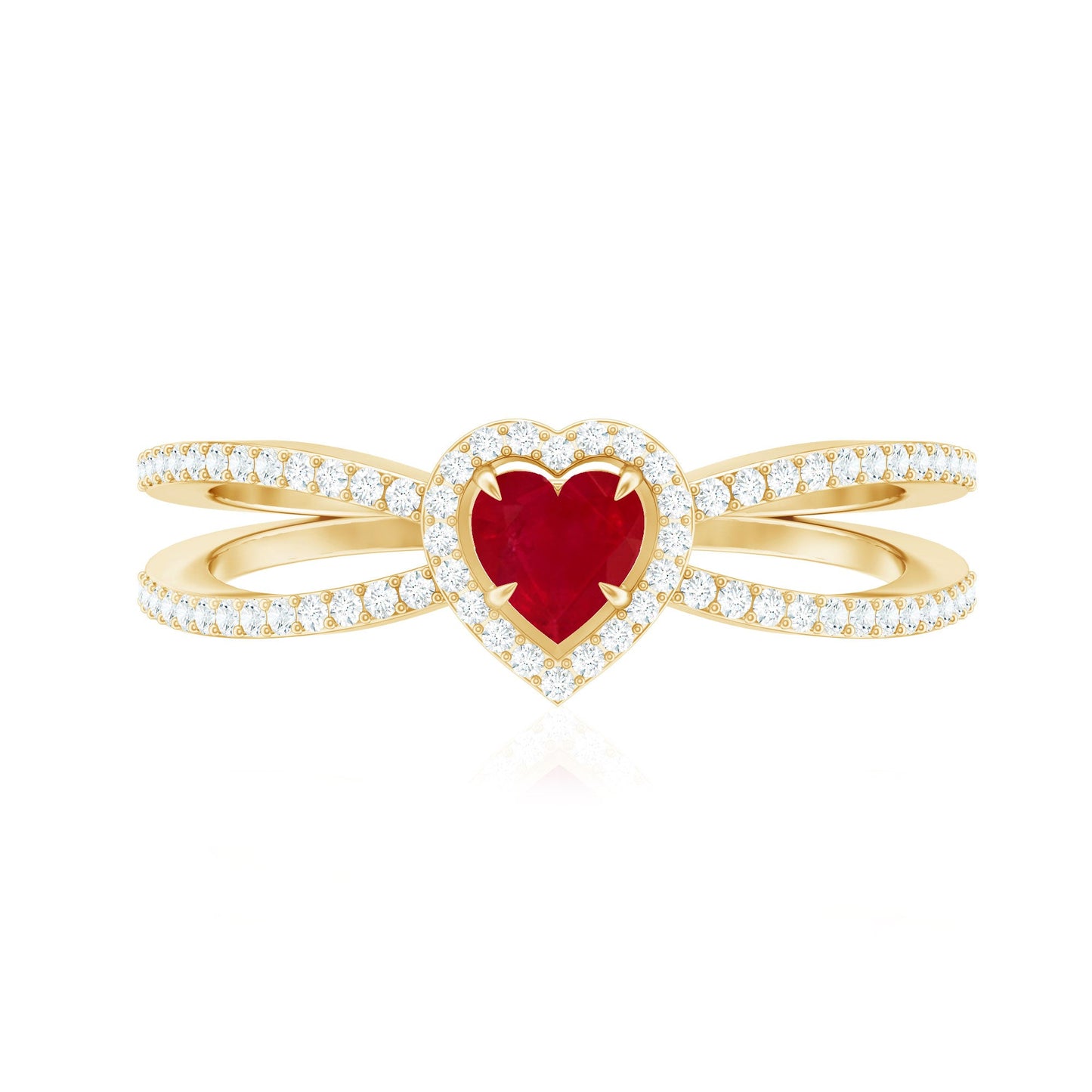 Natural Ruby Heart Engagement Ring with Diamond Split Shank