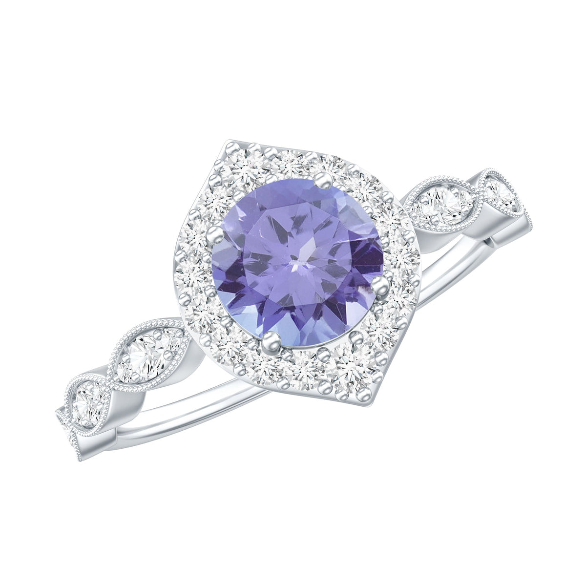 Real 0.54 Carat Tanzanite Vintage Engagement Ring with Diamond