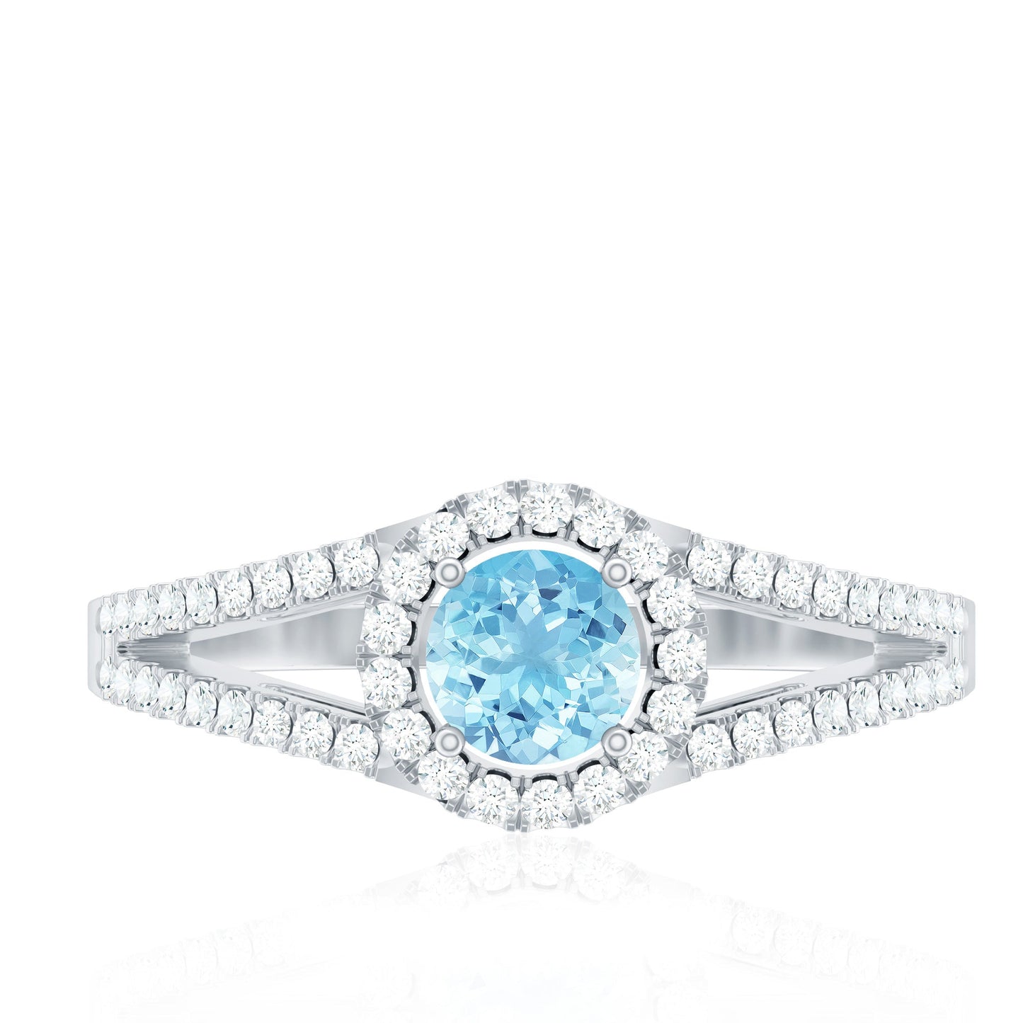 0.8 Carat Aquamarine and Diamond Split Shank Engagement Ring for Women