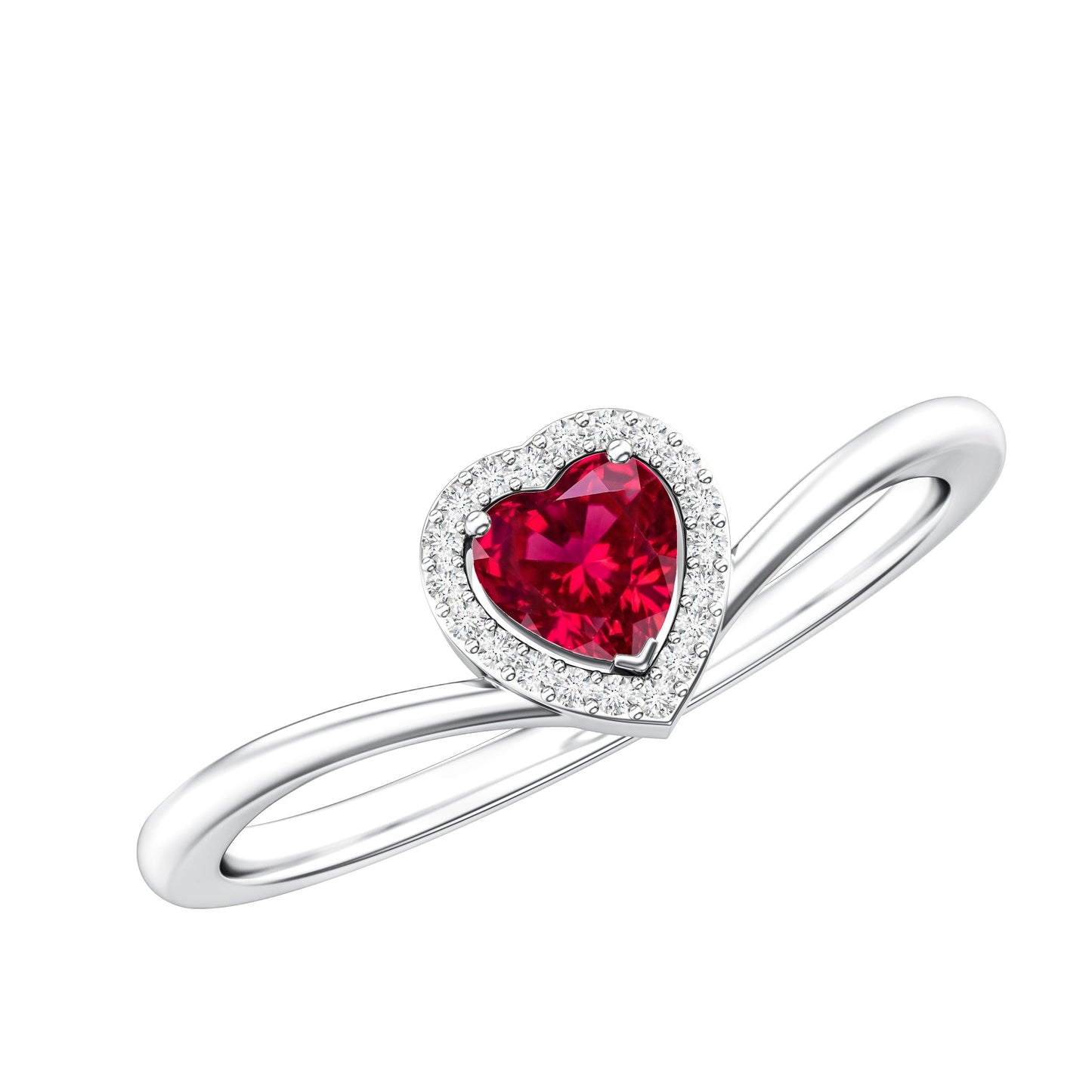 Lab Grown Ruby Heart Promise Ring with Diamond Halo