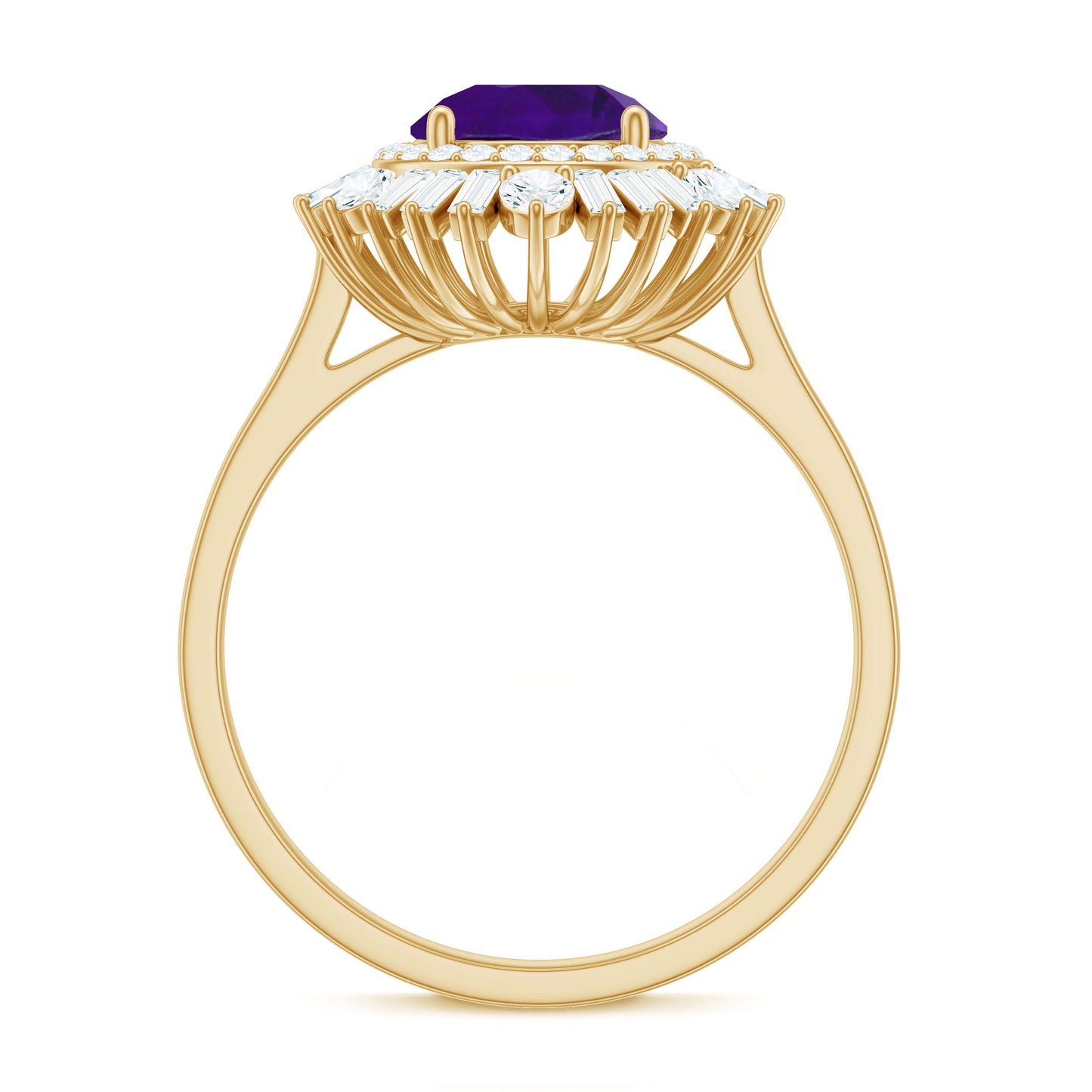 Natural 1.2 Carat Amethyst Statement Engagement Ring with Moissanite Double Halo