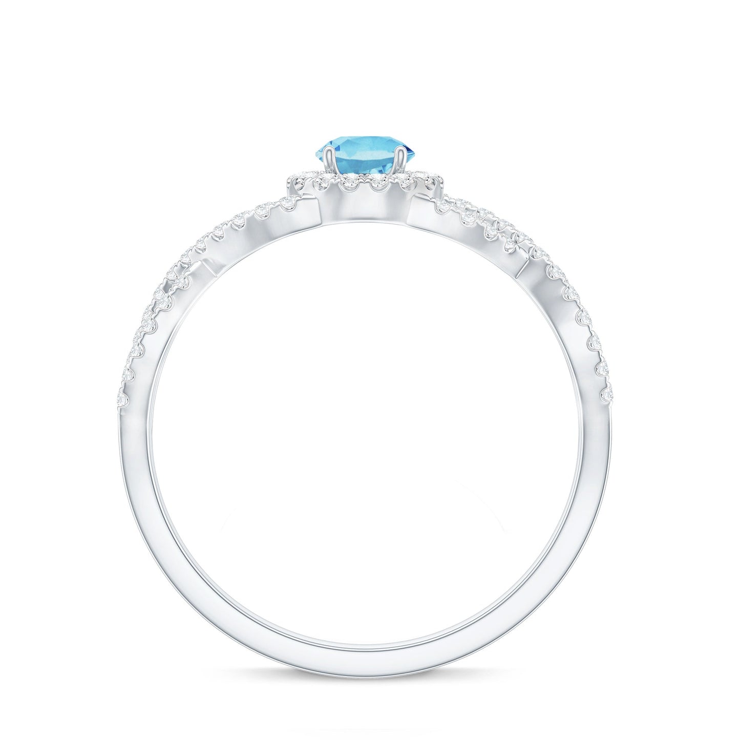 Real Aquamarine Criss Cross Engagement Ring with Diamond Halo
