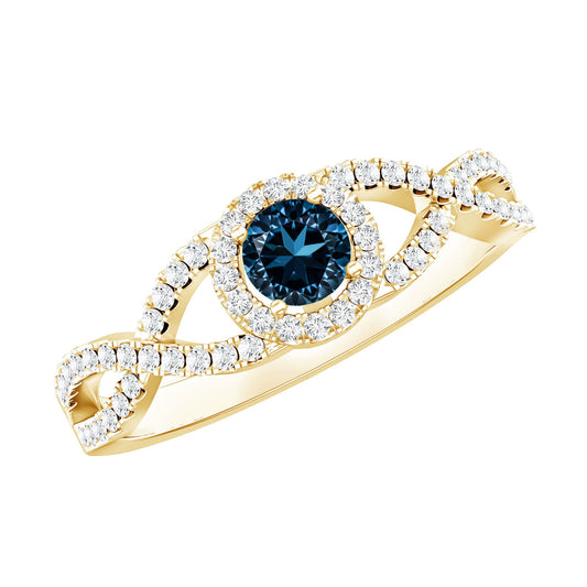 London Blue Topaz Crossover Engagement Ring with Diamond Halo