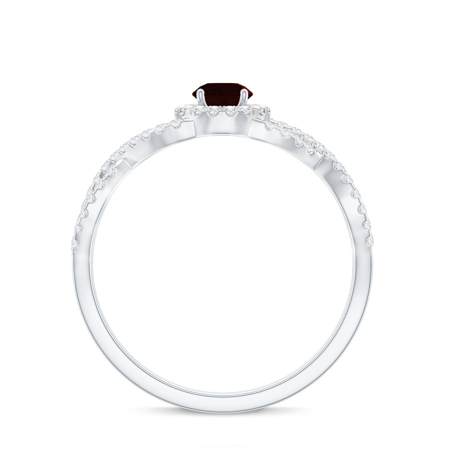 Natural Garnet Engagement Ring with Diamond Criss Cross Shank