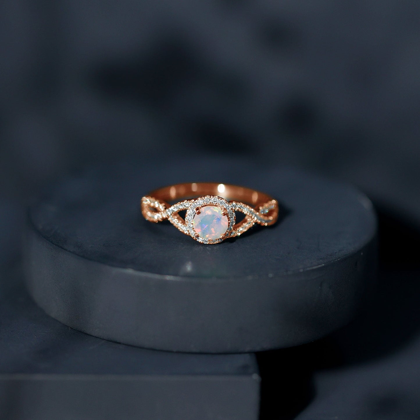 Natural Ethiopian Opal Diamond Engagement Ring with Criss Cross Shank