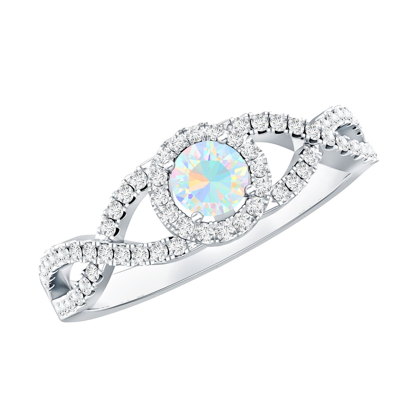 Natural Ethiopian Opal Diamond Engagement Ring with Criss Cross Shank