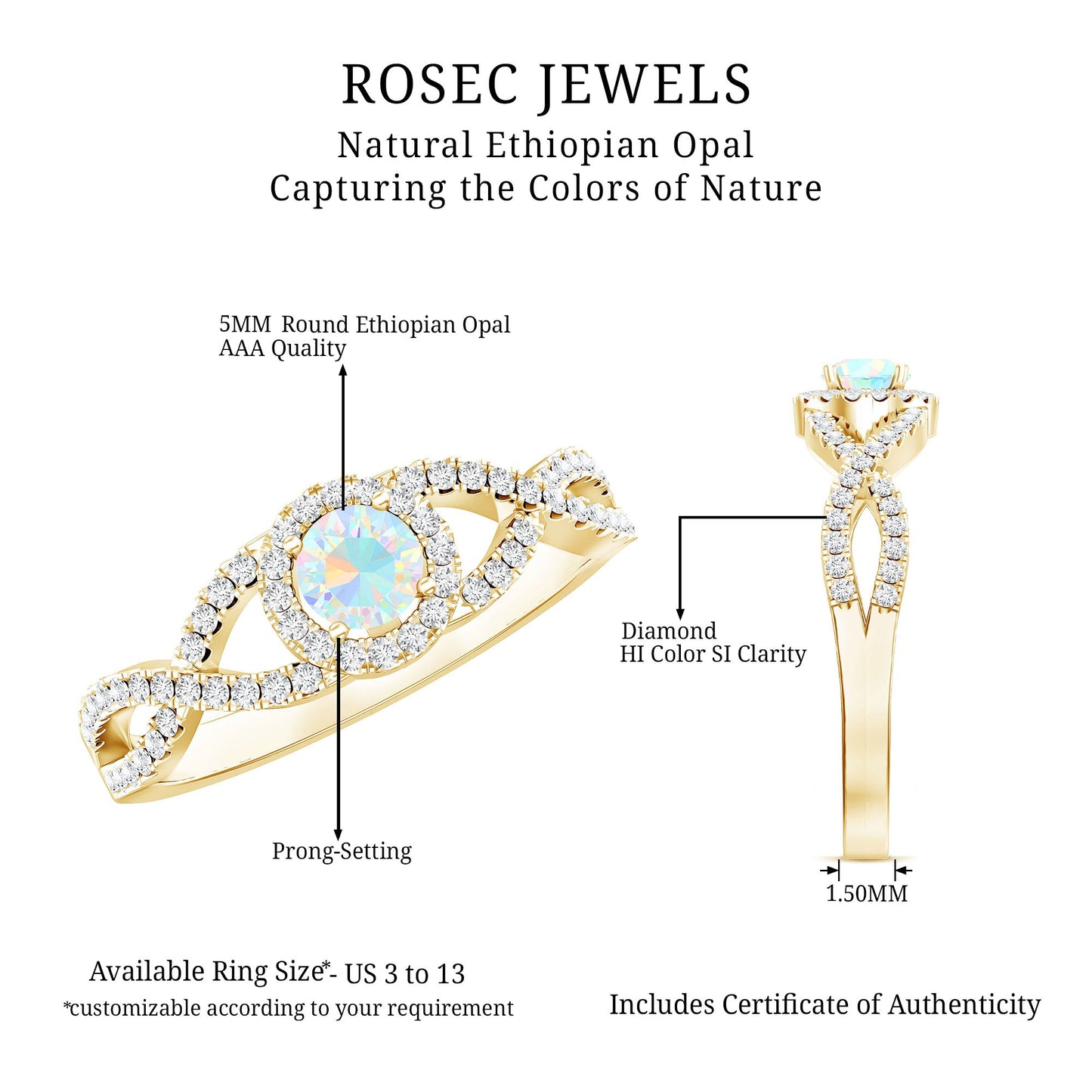 Natural Ethiopian Opal Diamond Engagement Ring with Criss Cross Shank