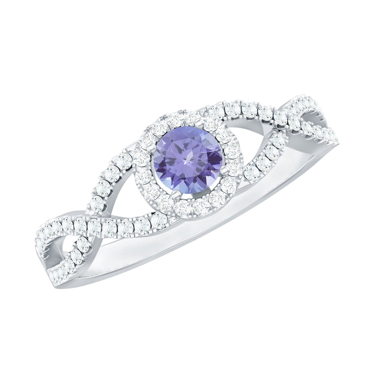 Real Tanzanite Engagement Ring with Diamond Criss Cross Shank