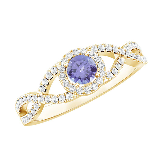 Real Tanzanite Engagement Ring with Diamond Criss Cross Shank