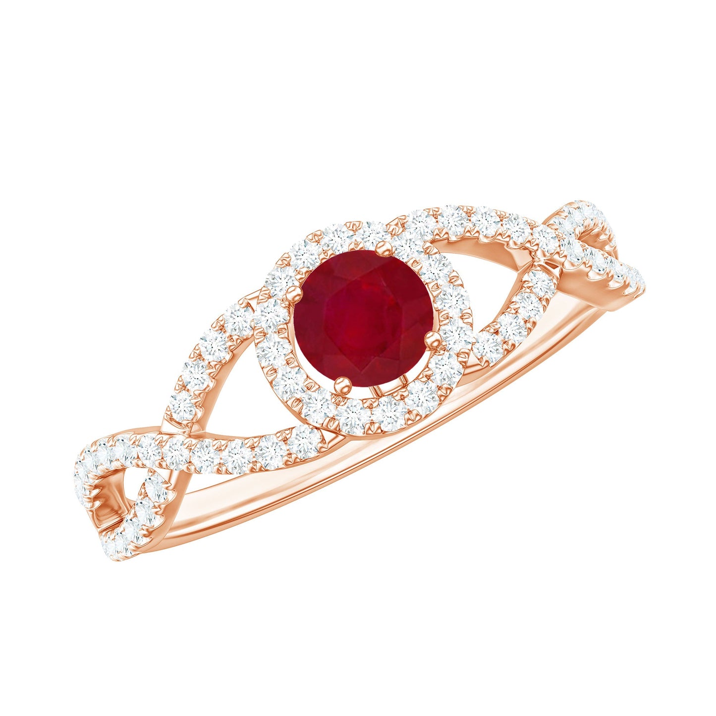 Genuine Ruby Engagement Ring with Diamond Criss Cross Shank