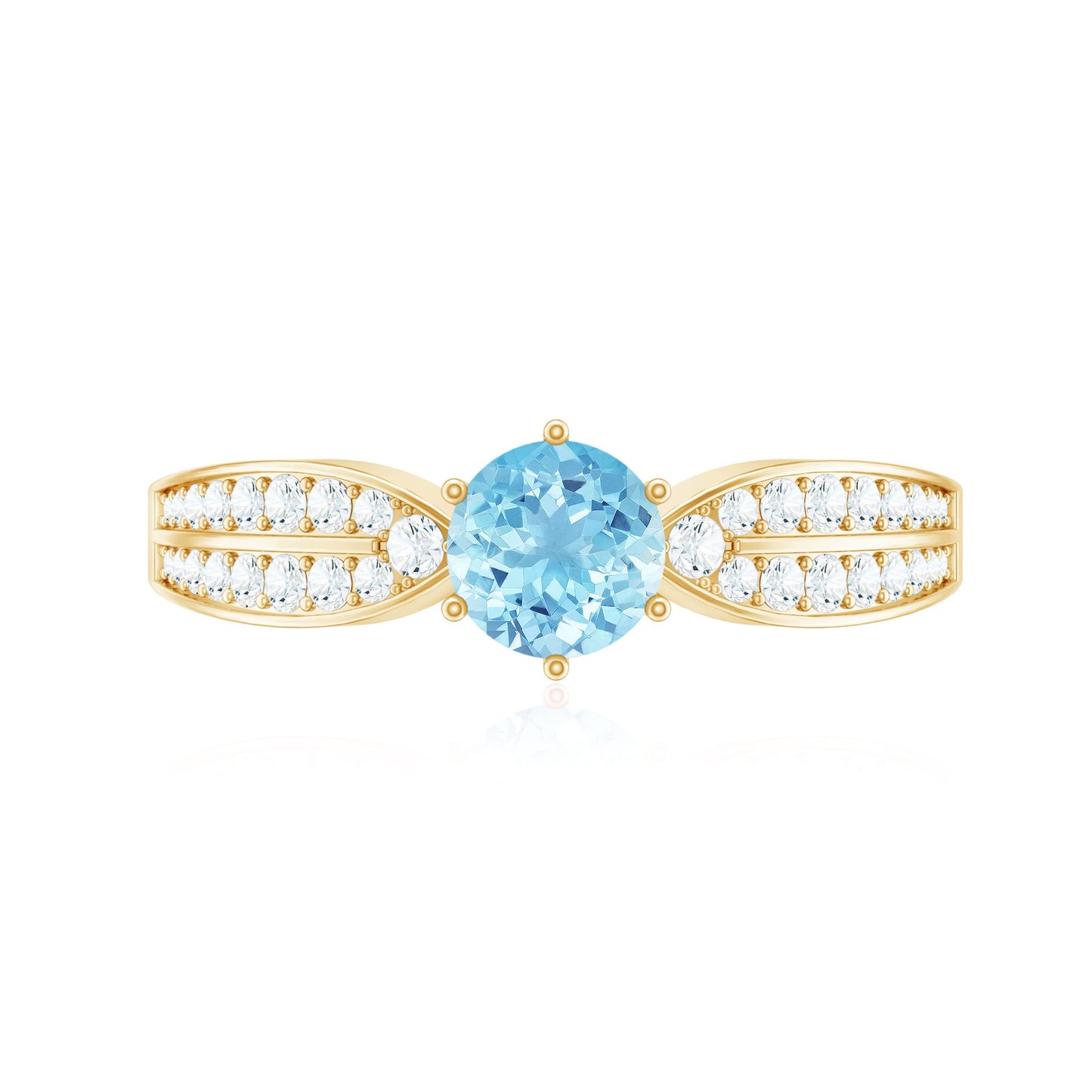 Real Aquamarine Elegant Engagement Ring with Diamond Side Stones