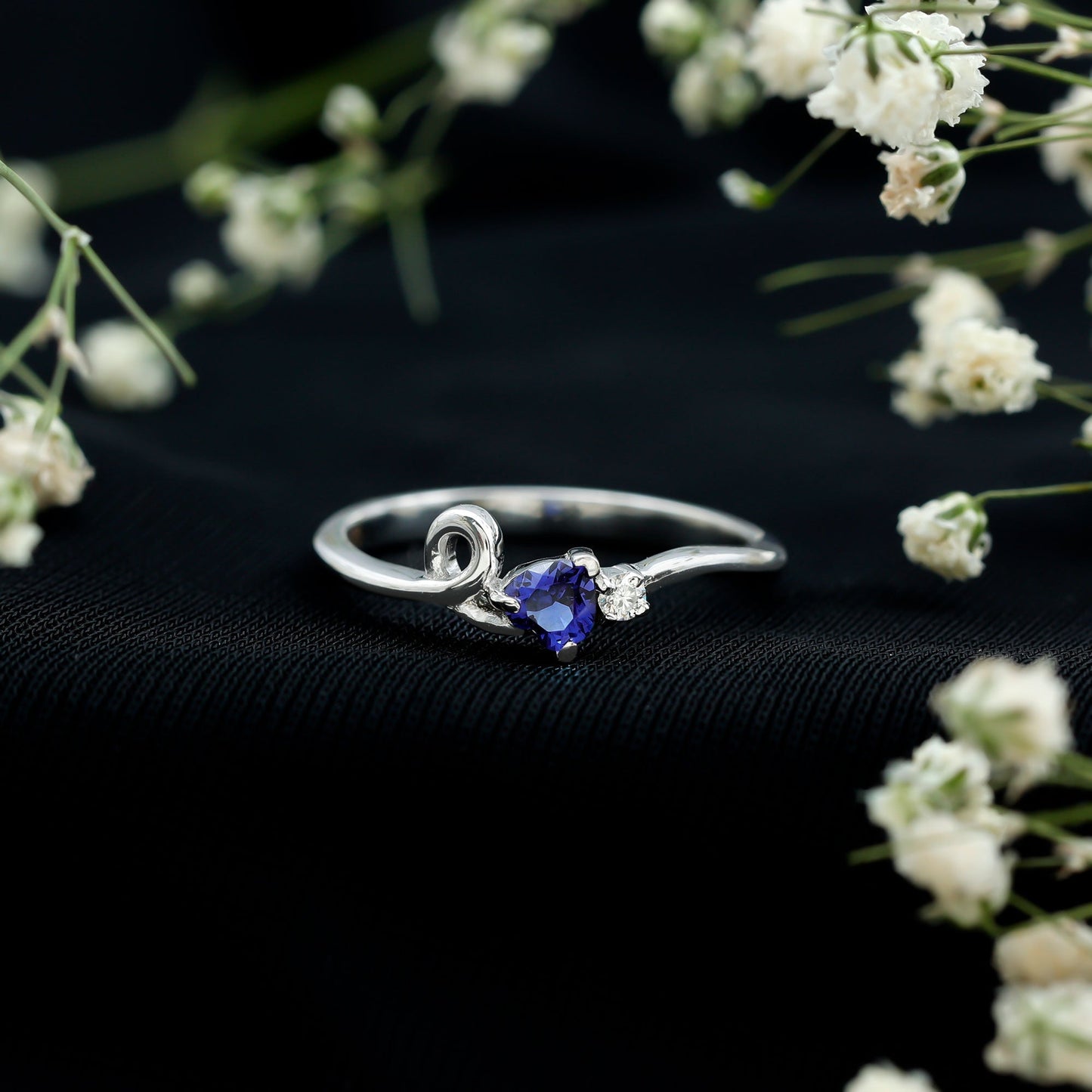 Certified Lab Grown Blue Sapphire Twisted Heart Promise Ring