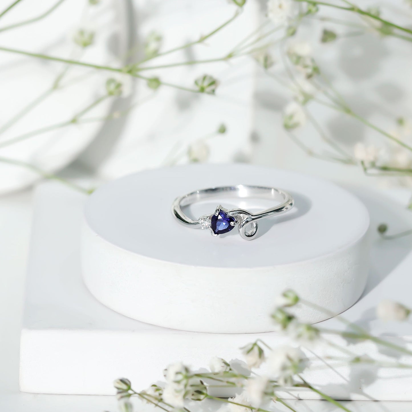 Certified Lab Grown Blue Sapphire Twisted Heart Promise Ring