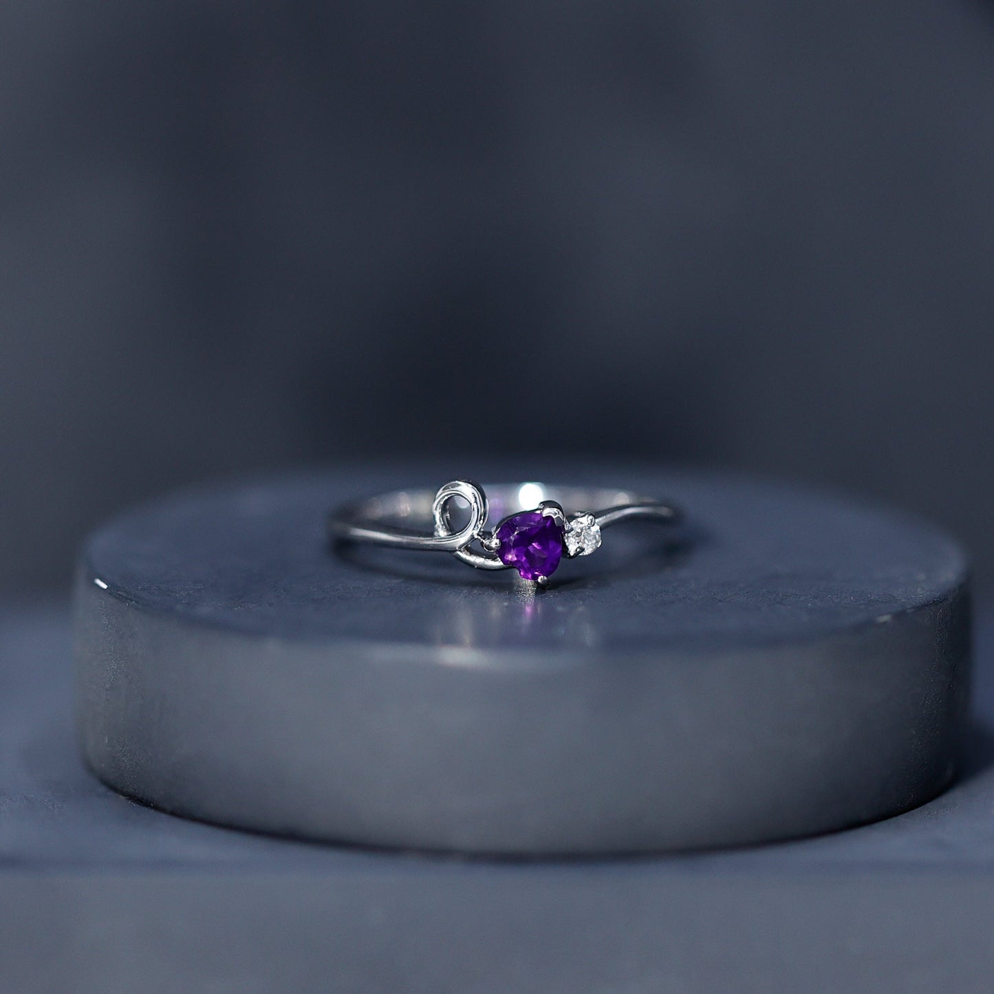 Heart Shape Real Amethyst and Diamond Twisted Promise Ring
