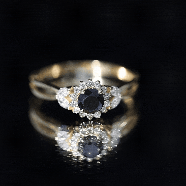 Nature Inspired Black Spinel Flower Engagement Ring with Diamond