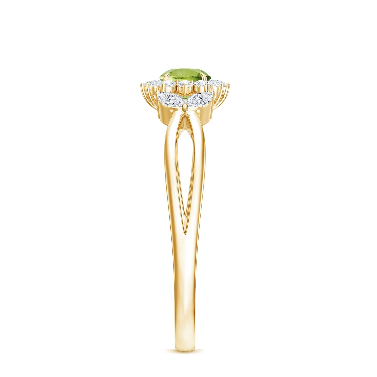 Natural 0.5 Carat Peridot Flower Engagement Ring with Diamond