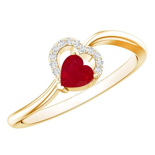 Natural Half Carat Ruby Heart Promise Ring with Diamond