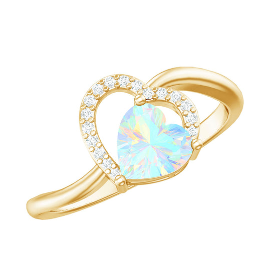 0.7 Carat Ethiopian Opal Heart Promise Ring with Diamond