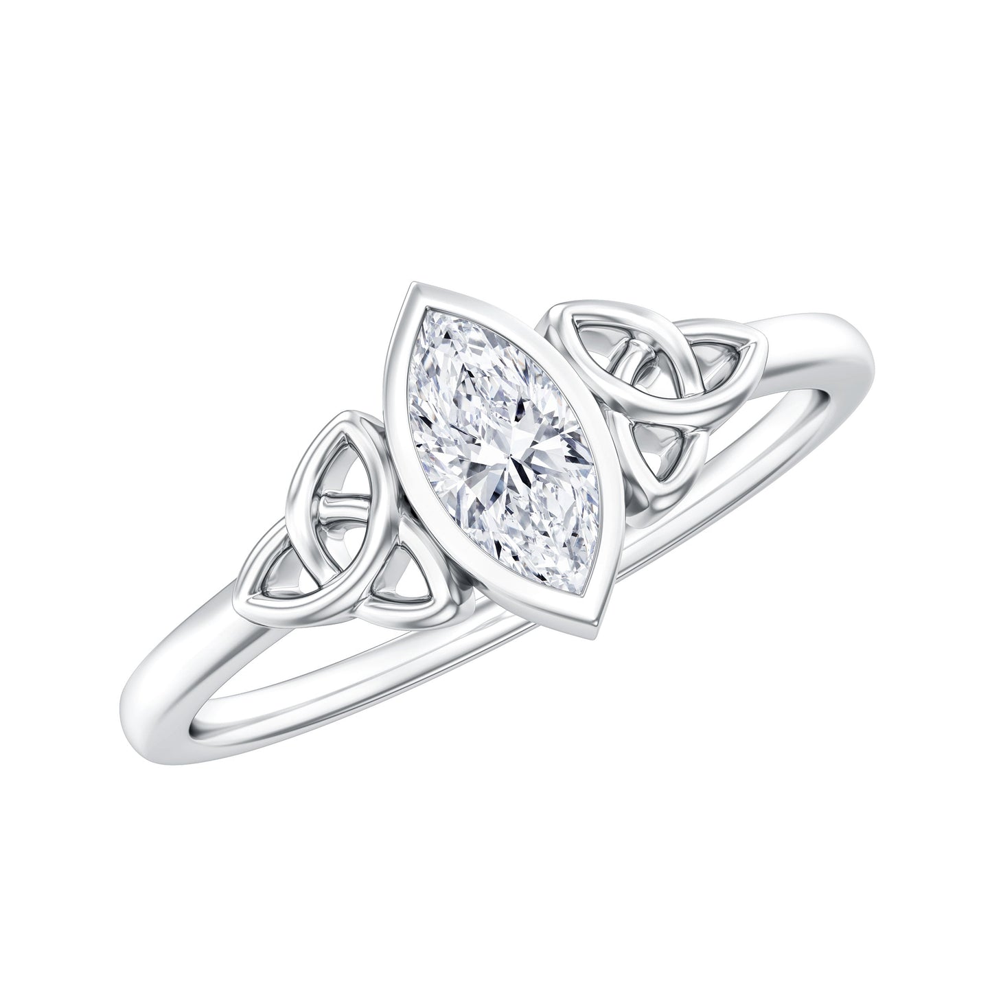 Marquise Cut Moissanite Solitaire Celtic Knot Ring in Bezel Setting