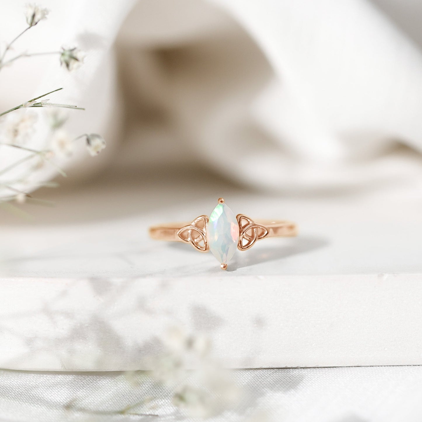 Natural Ethiopian Opal October Birthstone Ring with Celtic Knot