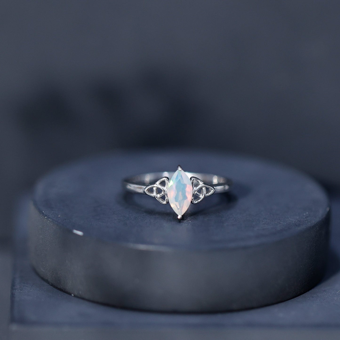 Natural Ethiopian Opal October Birthstone Ring with Celtic Knot