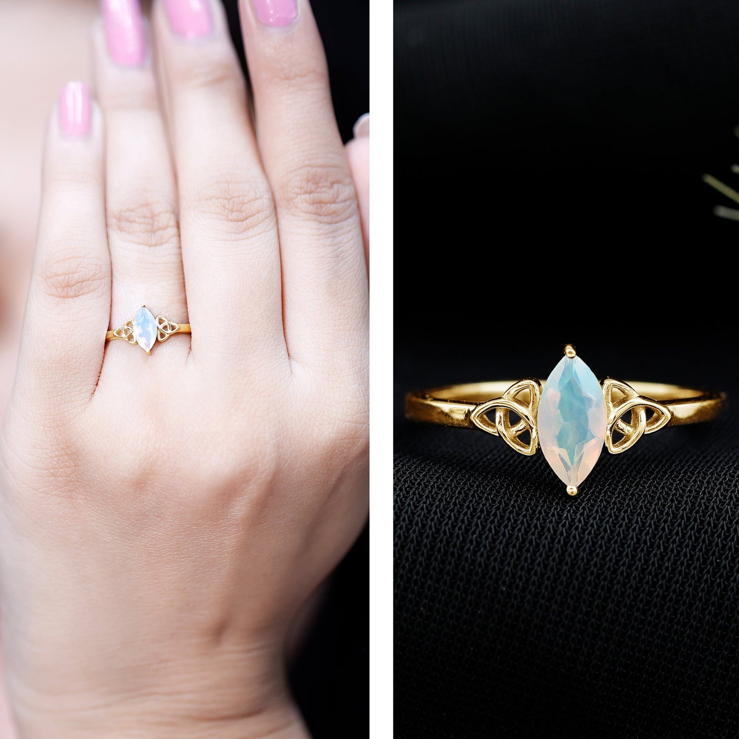 Natural Ethiopian Opal October Birthstone Ring with Celtic Knot