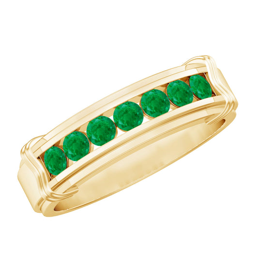 Channel Set Emerald Half Eternity Wedding Band Ring