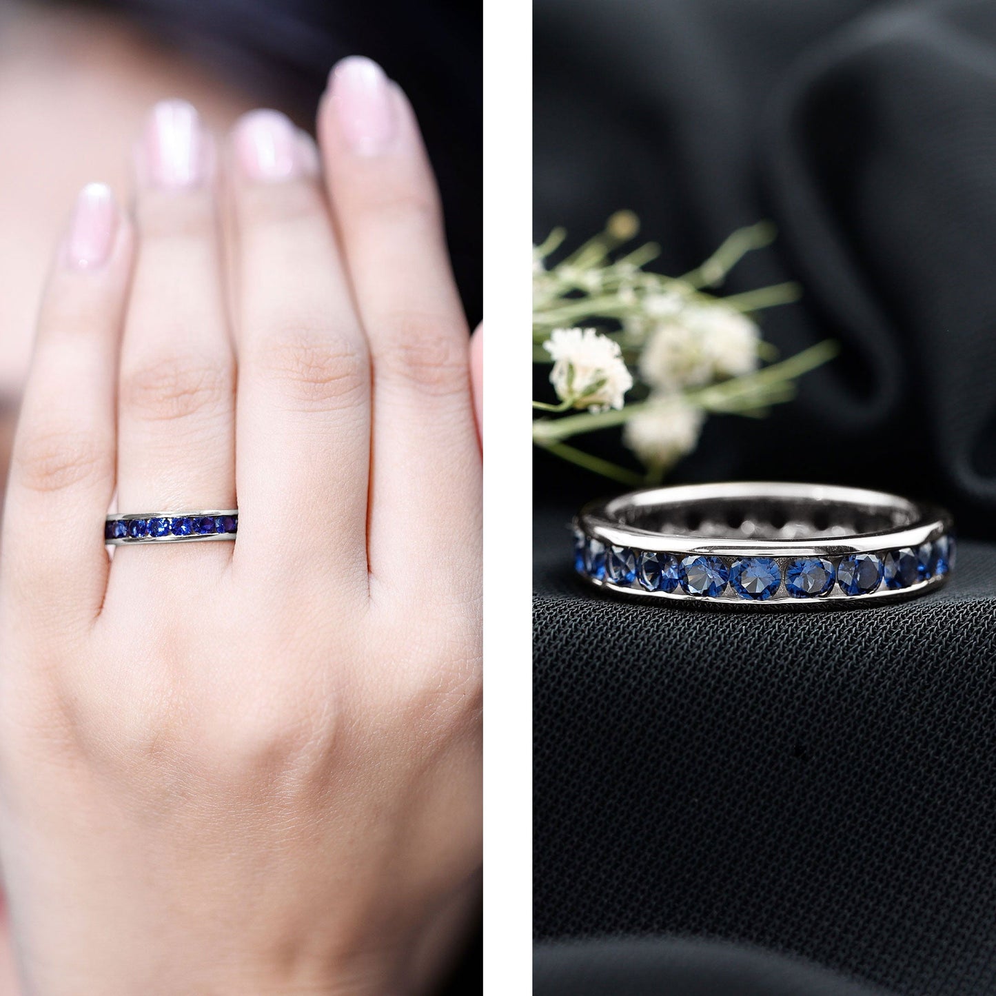 Certified Lab Grown Blue Sapphire Eternity Band Ring in Channel Set