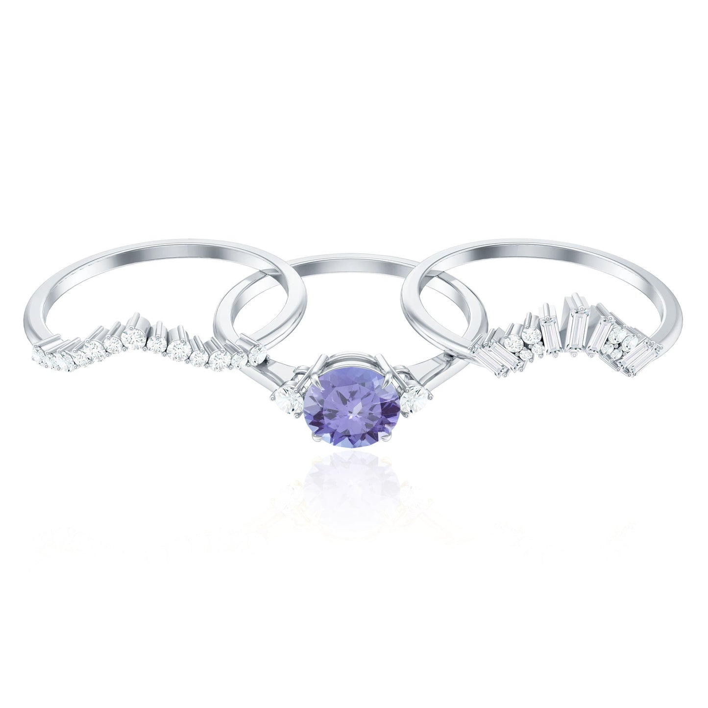 0.5 Carat Vintage Style Tanzanite 3 Piece Bridal Ring Set with Diamond Enhancers