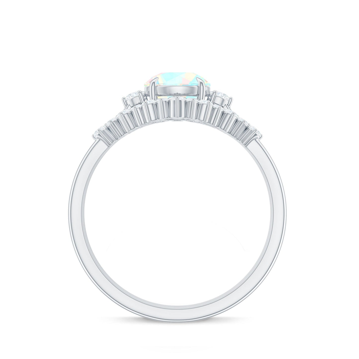 0.8 Carat Natural Ethiopian Rainbow Opal Diamond Wedding Bridal Ring Set of 3