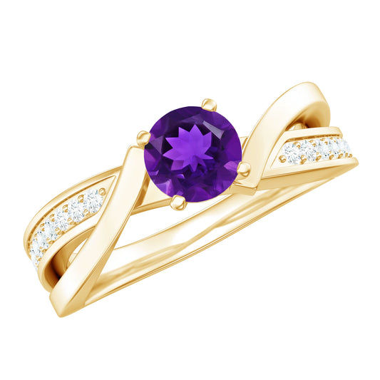 Real Amethyst Engagement Ring with Diamond Infinity Shank