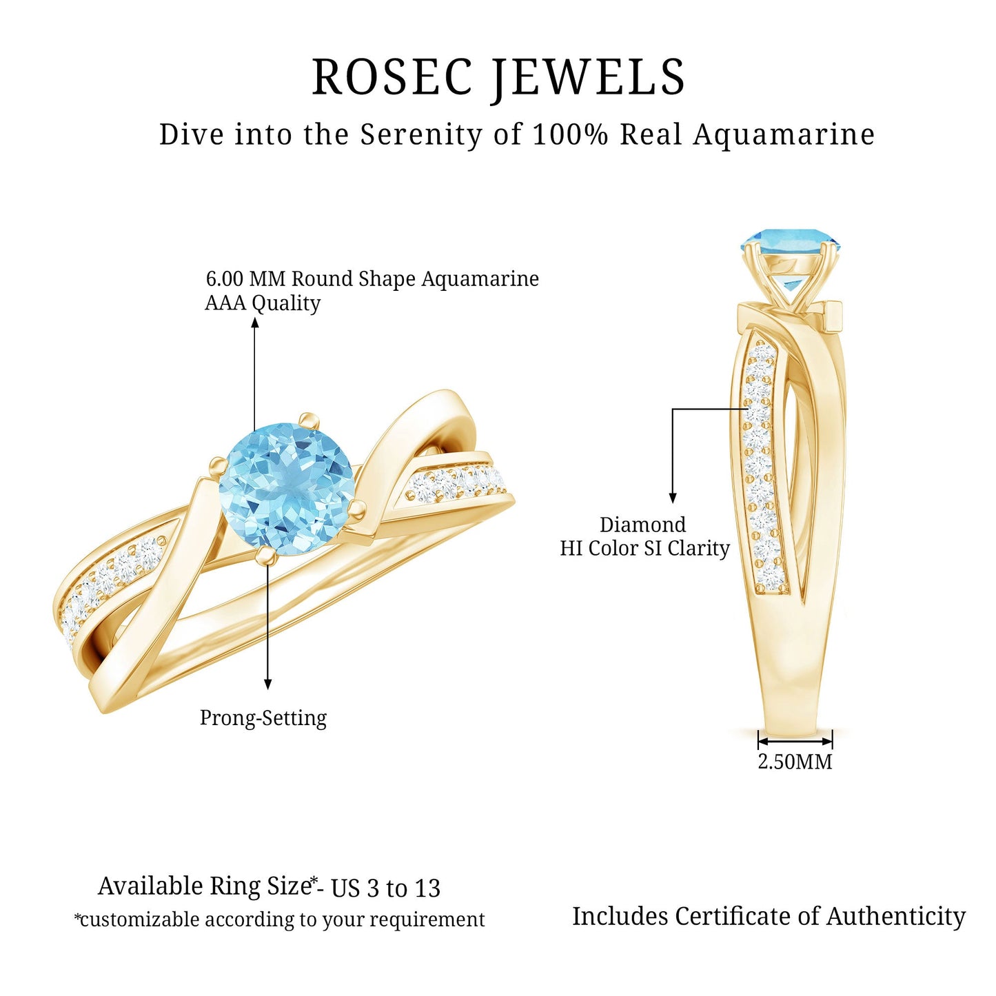 Natural 0.8 Carat Aquamarine and Diamond Infinity Engagement Ring