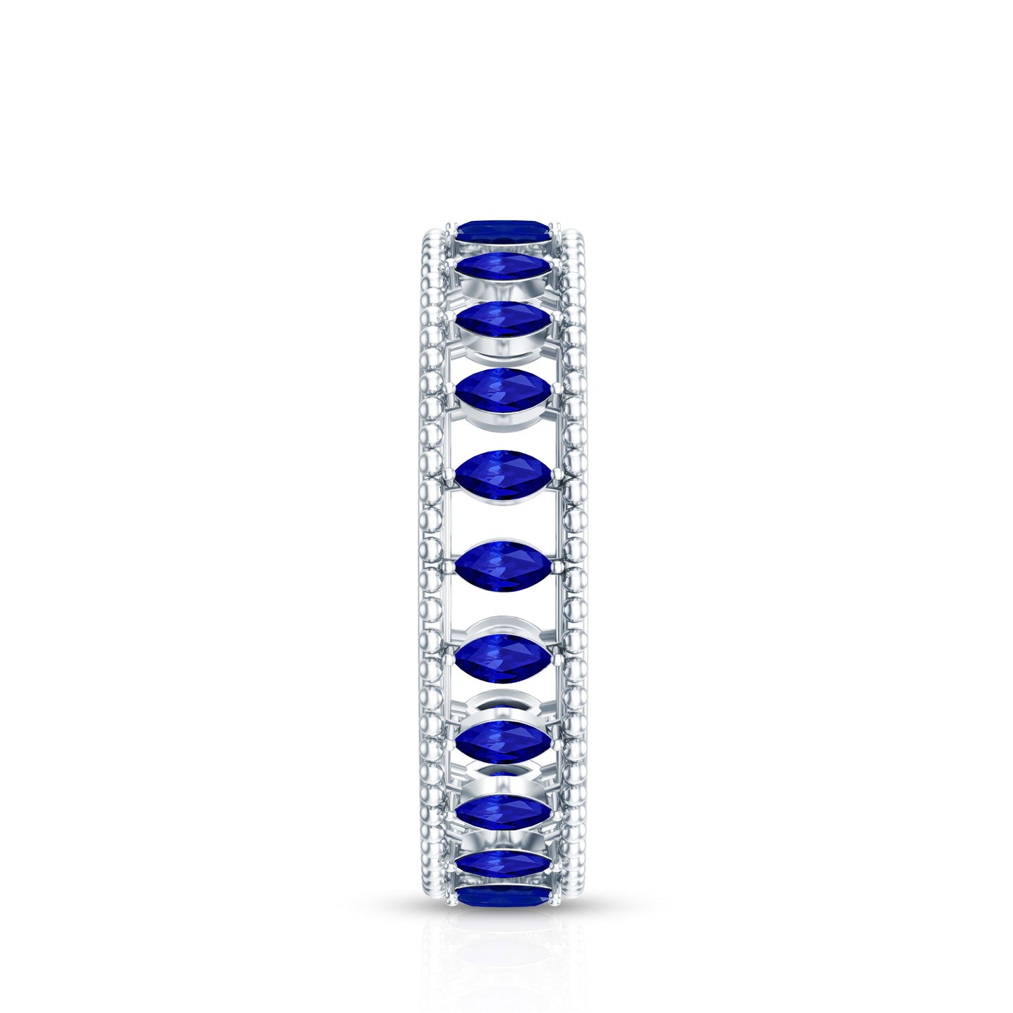 Marquise Cut Created Blue Sapphire Eternity Band with Beaded Detailing