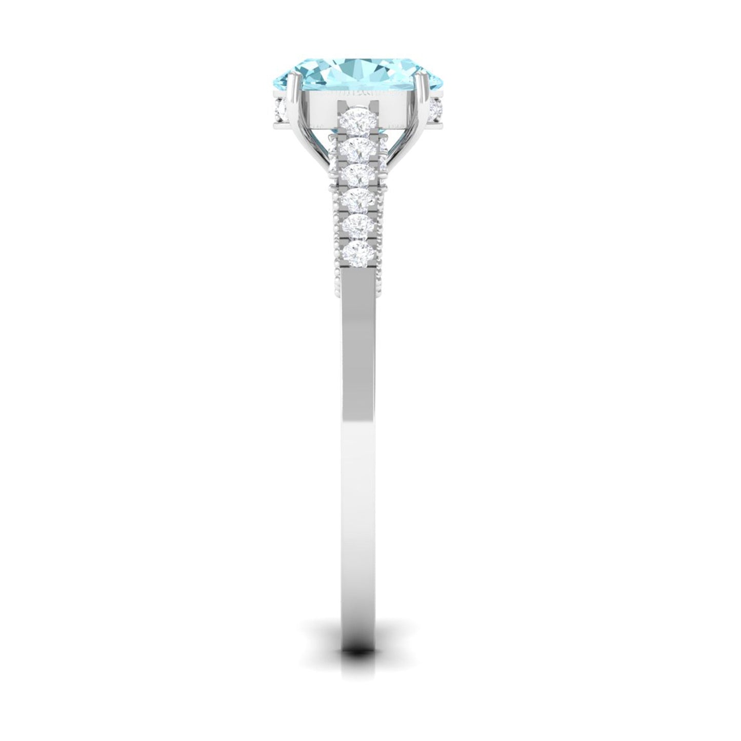 1 Carat Genuine Aquamarine Oval Engagement Ring with Diamond Side Stones