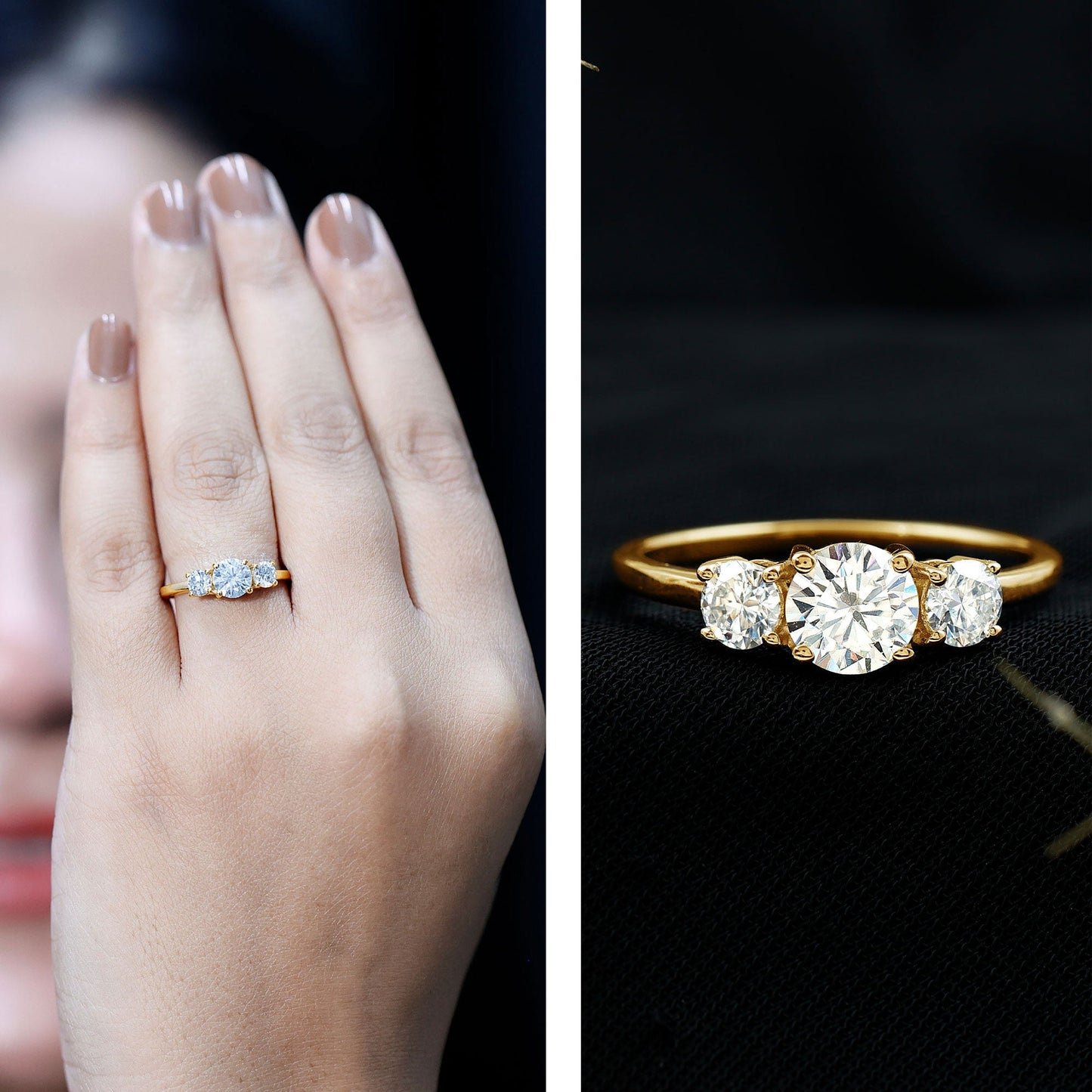 Certified Moissanite Three Stone Engagement Ring For Her