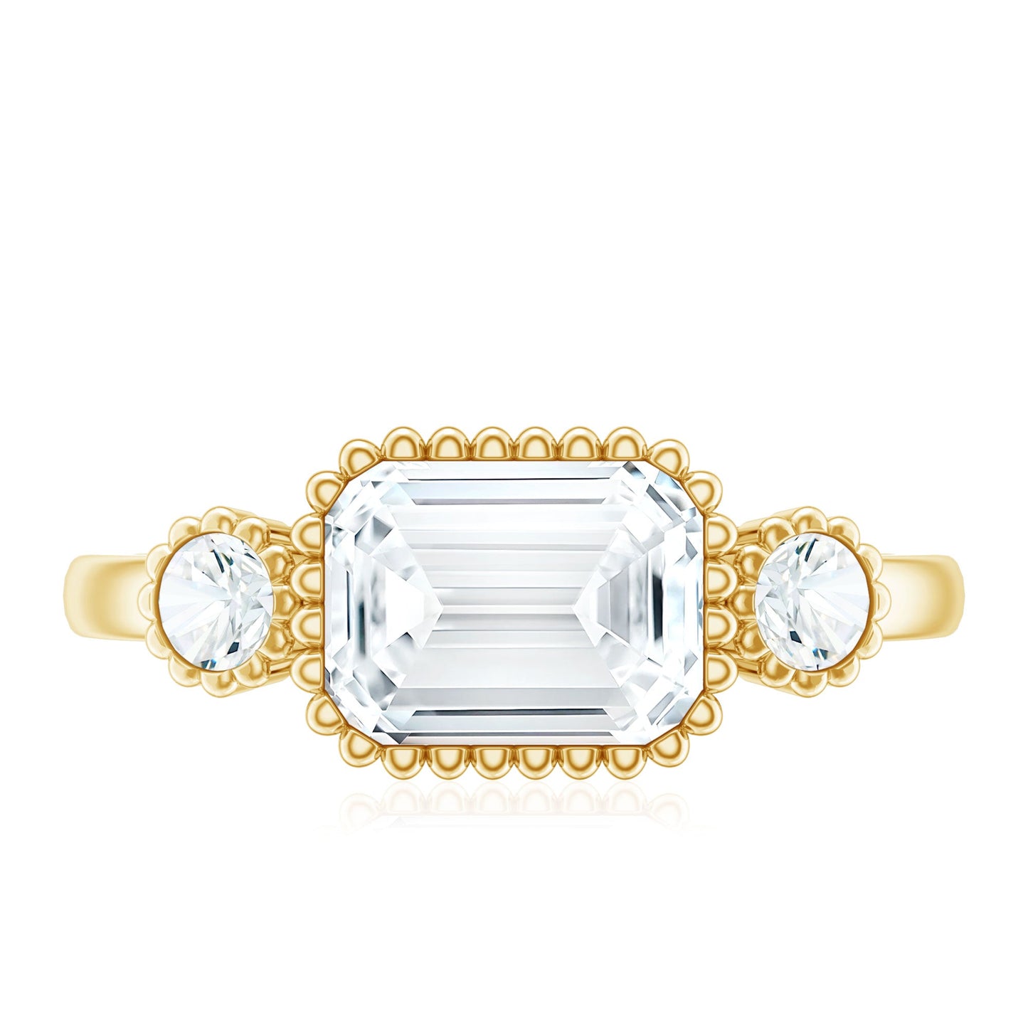 1.8 Carat Emerald Cut Moissanite 3 Stone Engagement Ring in East West Style
