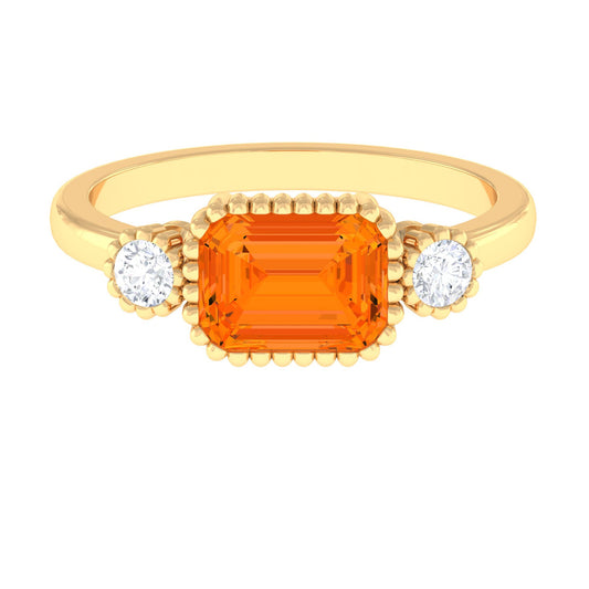 1 Carat East West Fire Opal Engagement Ring with Diamond