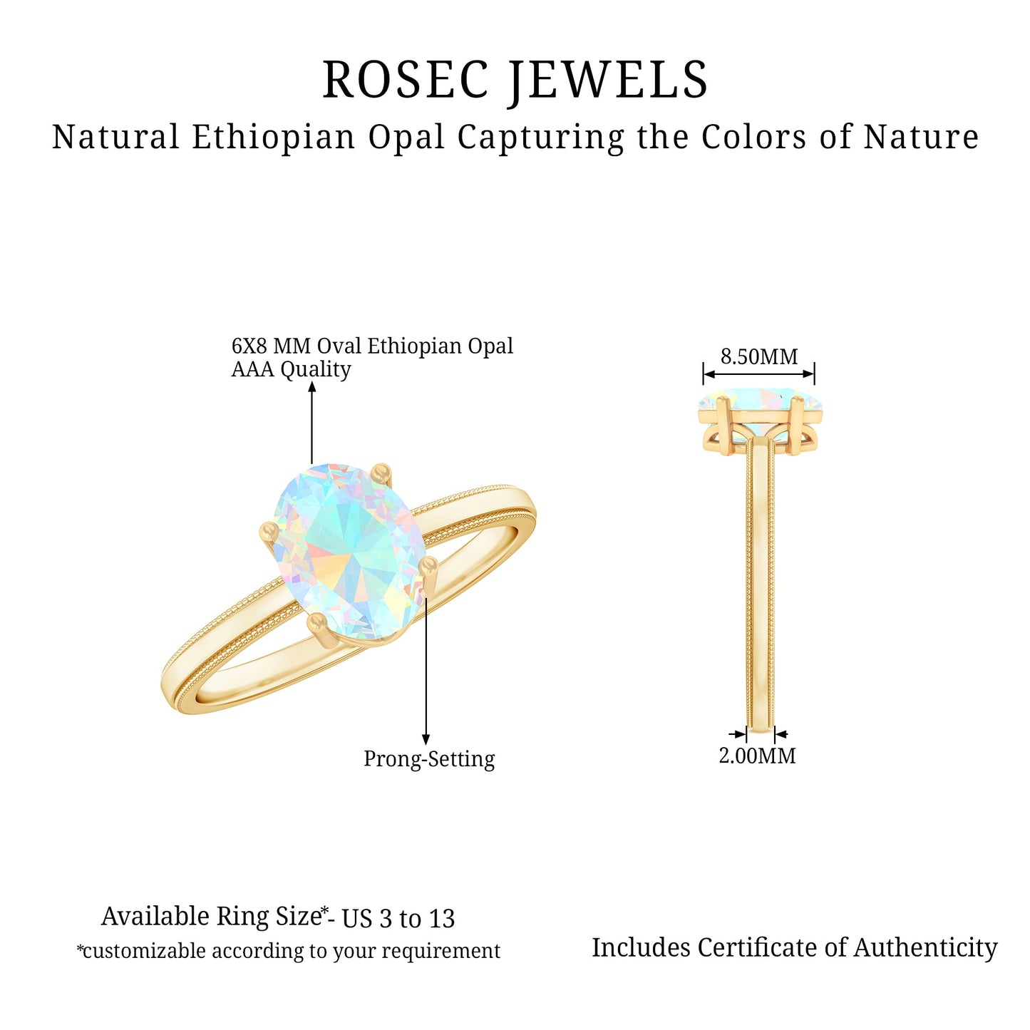 Certified Real Ethiopian Opal Solitaire Engagement Ring
