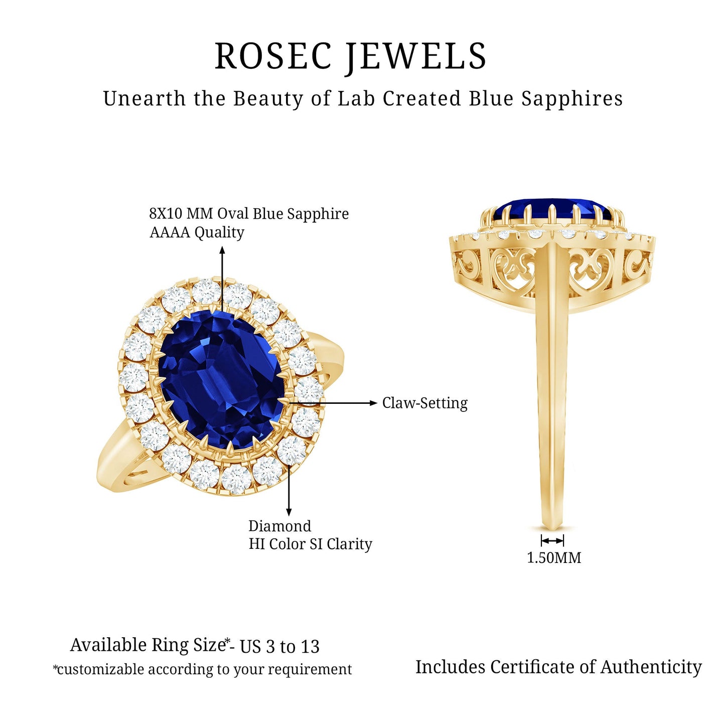 Certified 4 Carat Lab Grown Blue Sapphire Oval Engagement Ring with Diamond Halo