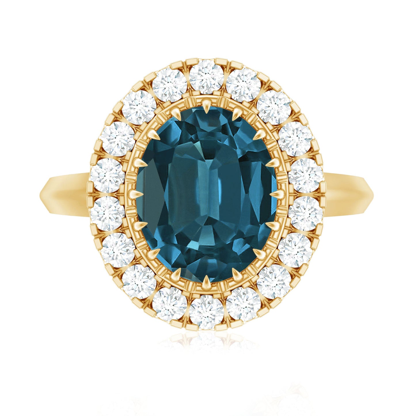 Genuine London Blue Topaz Statement Engagement Ring with Diamond