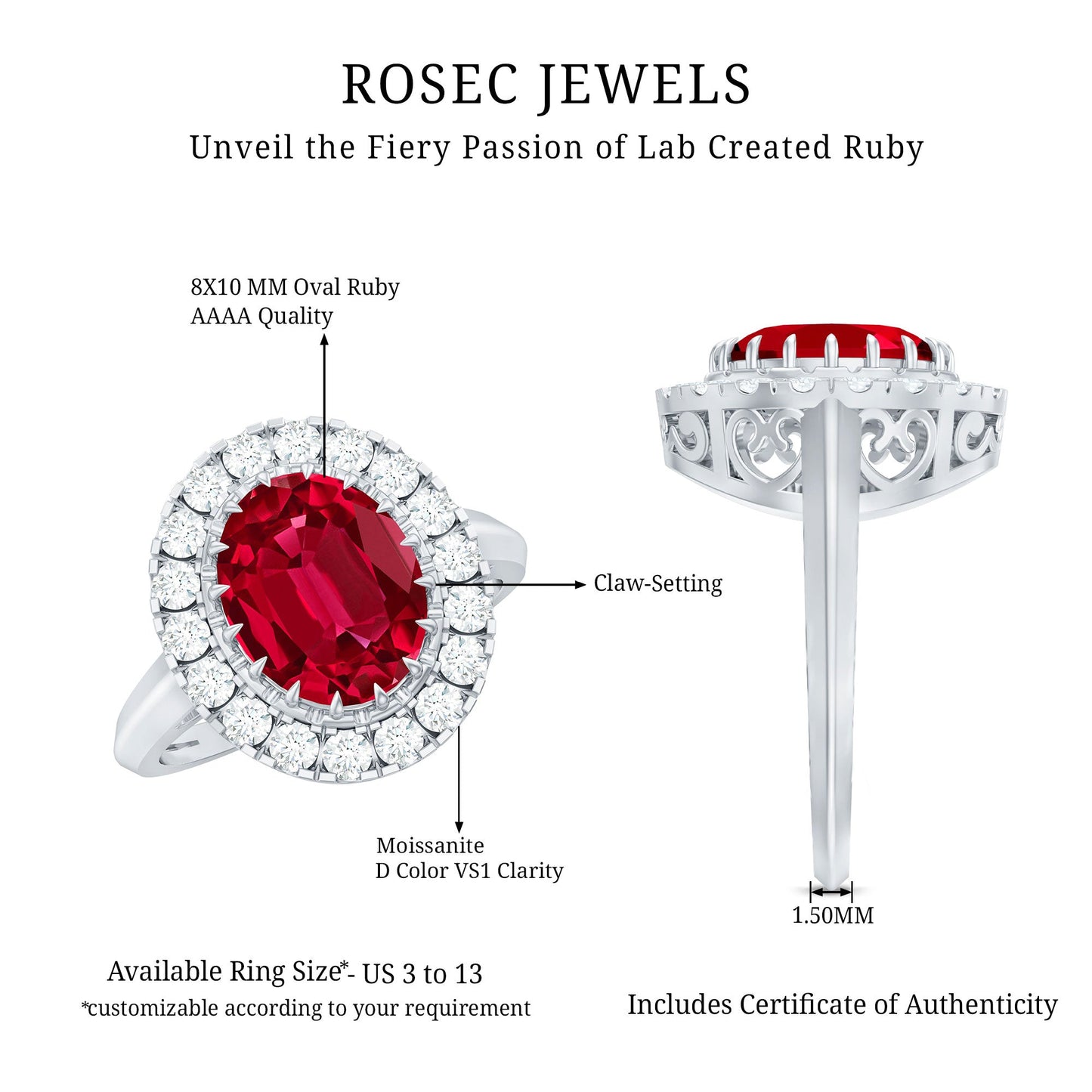 4 Carat Oval Lab Created Ruby and Diamond Vintage Engagement Ring