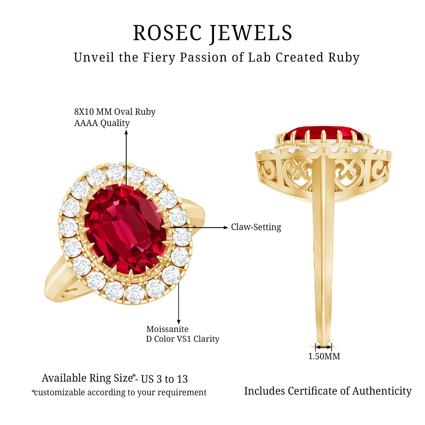 4 Carat Oval Lab Created Ruby and Diamond Vintage Engagement Ring