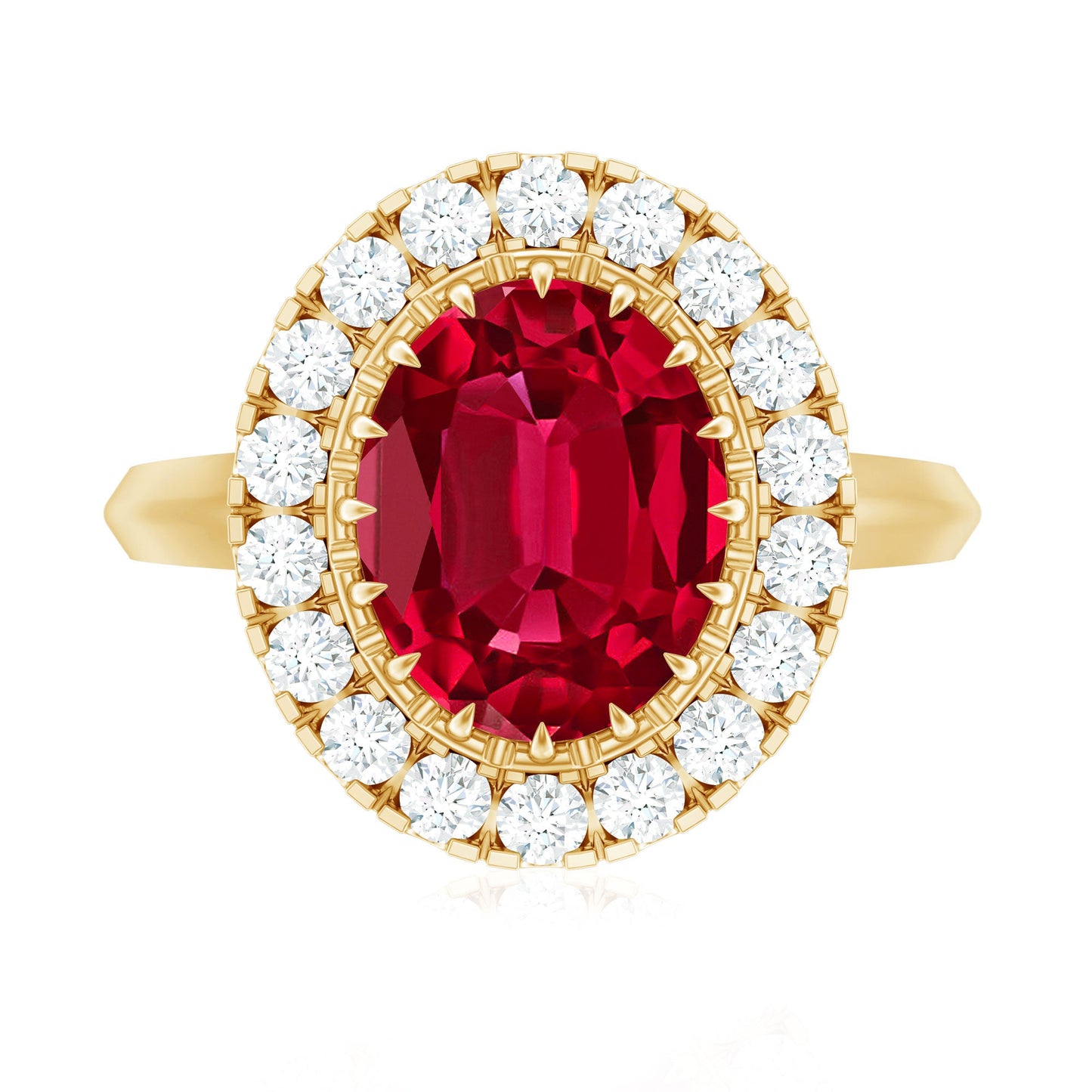 4 Carat Oval Lab Created Ruby and Diamond Vintage Engagement Ring