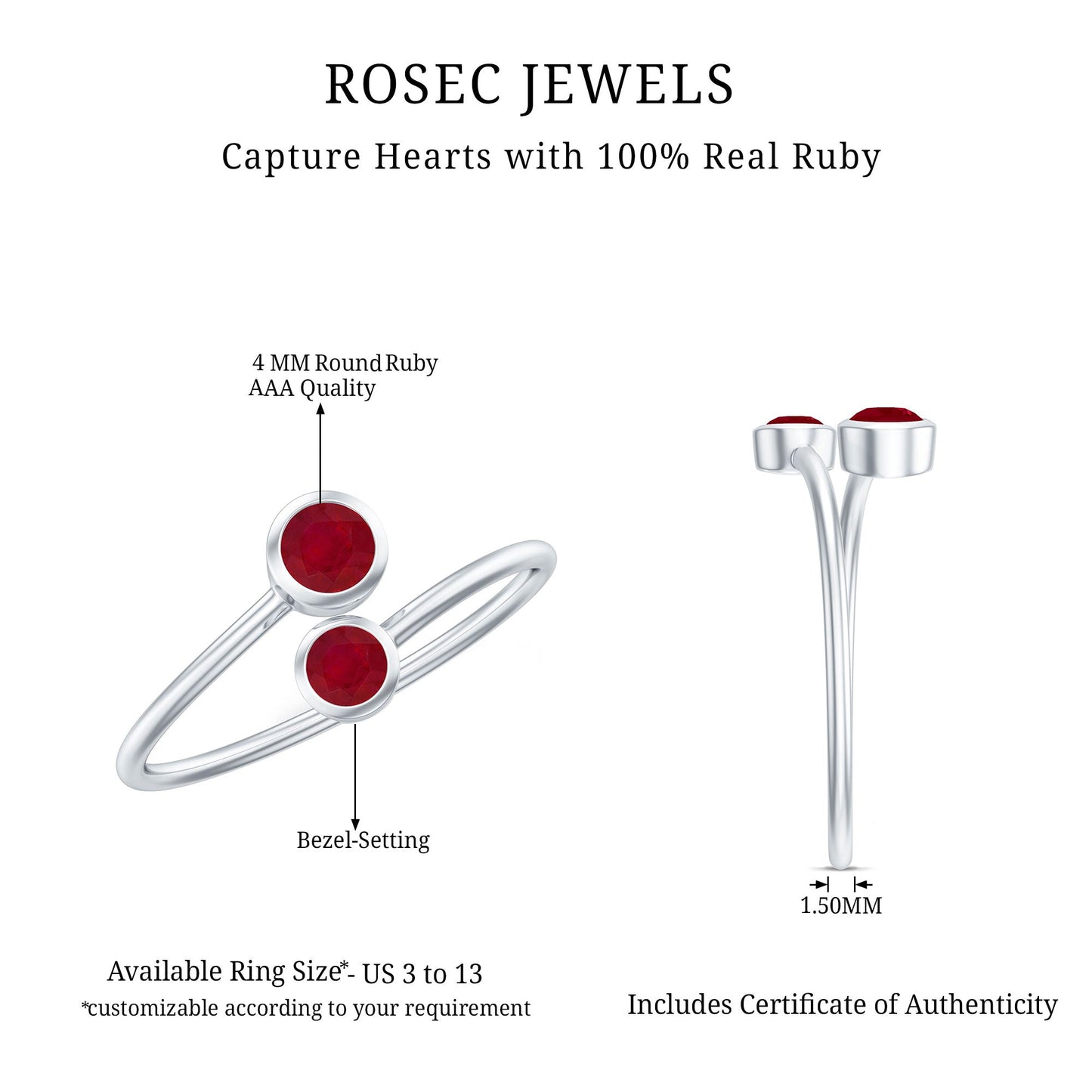 Natural Ruby 2 Stone Promise Ring for Women