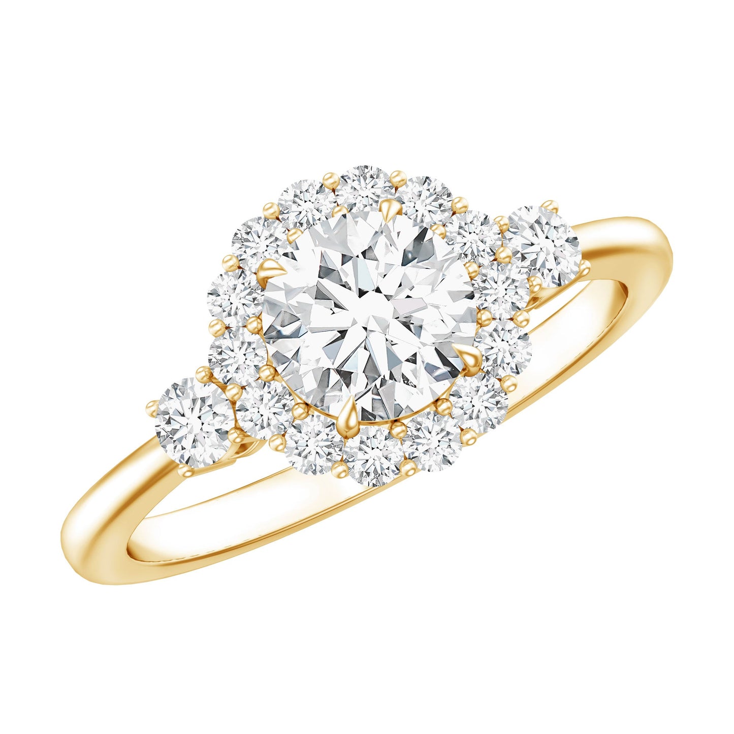 Round Cut Moissanite Halo Engagement Ring with Certificate