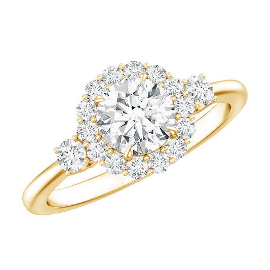 Round Cut Moissanite Halo Engagement Ring with Certificate