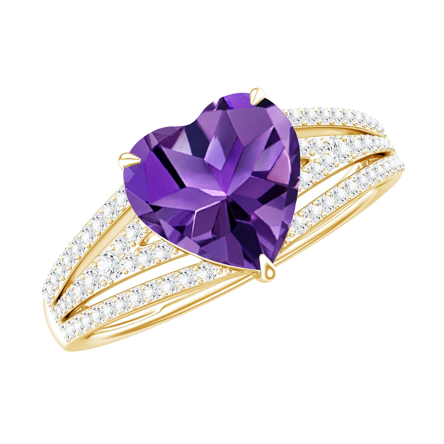 Natural 2 Carat Amethyst Heart Engagement Ring with Diamond Split Shank