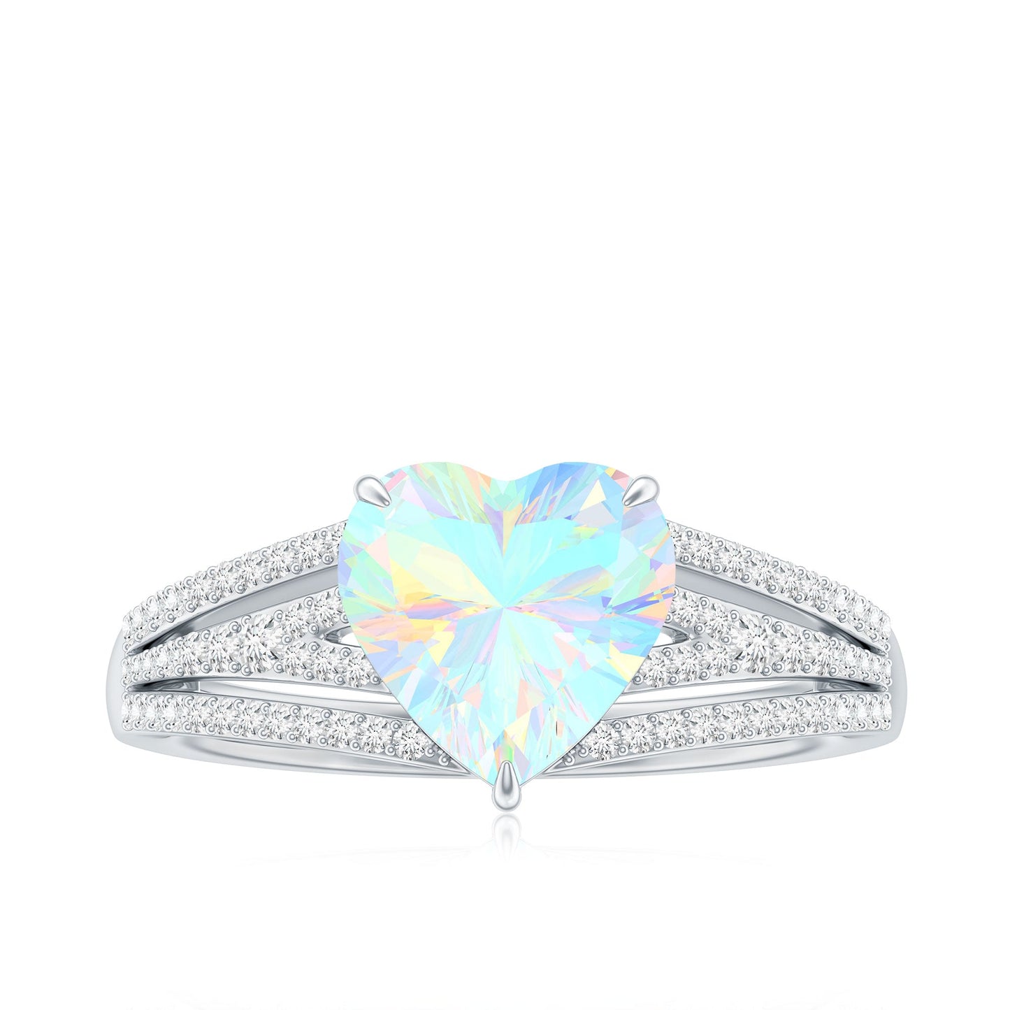 Designer Ethiopian Opal Heart Engagement Ring with Diamond Split Shank